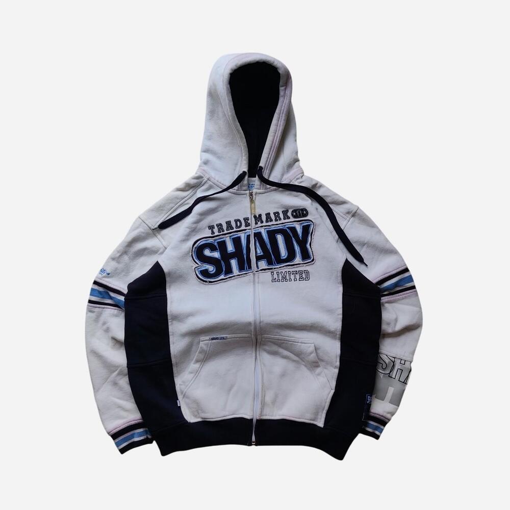 Y2K Shady Limited white zip up hoodie with multiple details